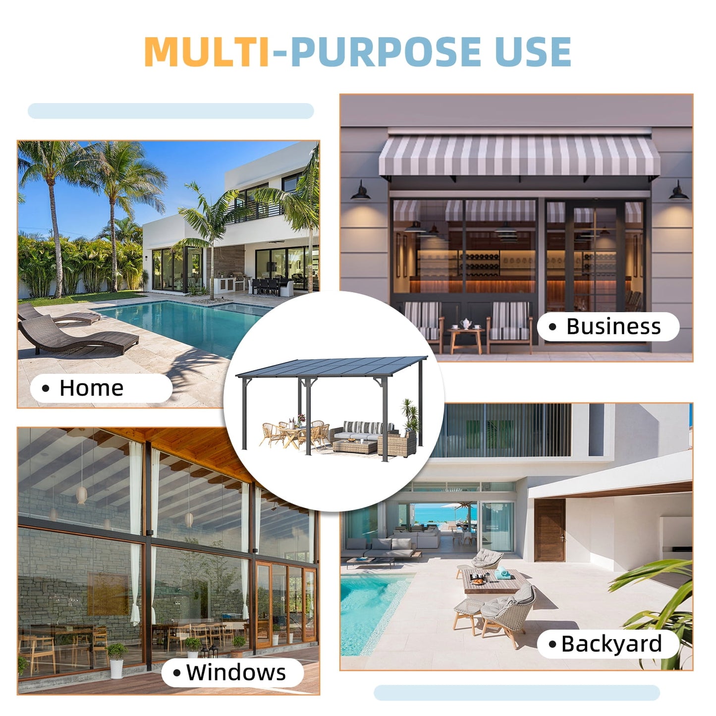 AECOJOY 10' x 14' Hardtop Gazebo Outdoor Aluminum Pergola for Garden, Patio, Backyard-Gray