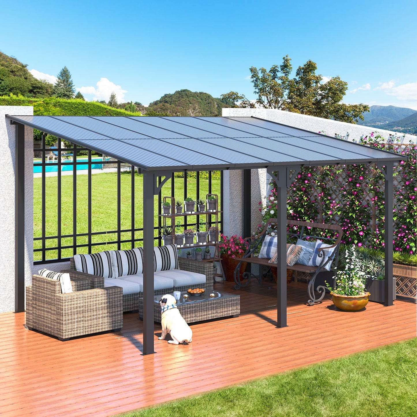 AECOJOY 10' x 14' Hardtop Gazebo Outdoor Aluminum Pergola for Garden, Patio, Backyard-Gray