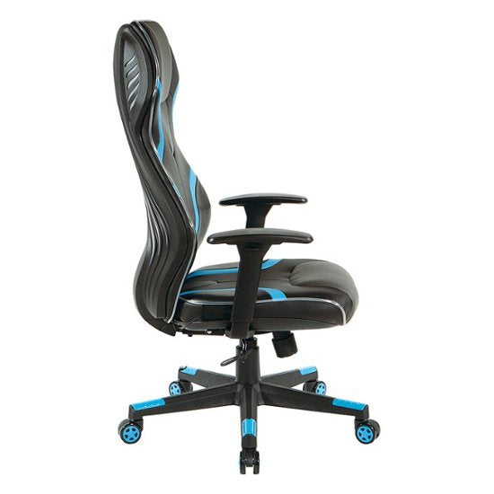 OSP Home Furnishings - Rogue Gaming Chair in Black Faux Leather with Trim and Accents with Controllable RGB LED Light piping - Black / Blue