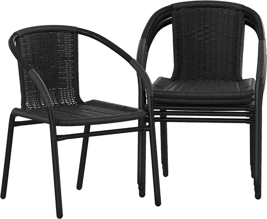 Flash Furniture Lila 4 Pack Black Rattan Indoor-Outdoor Restaurant Stack Chair