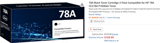 78A CE278A Compatible Toner Cartridge Replacement for HP 78A (2-Pack, Black)