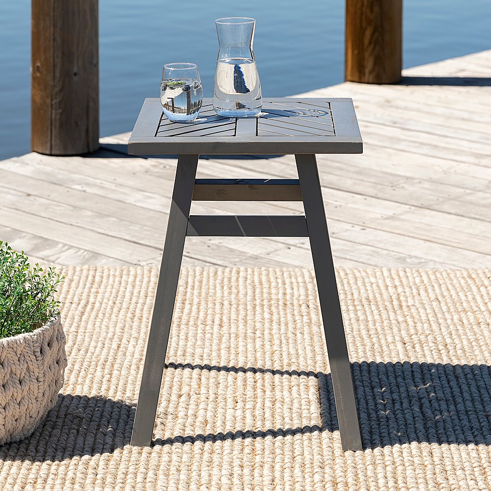 Walker Edison - Windsor Acacia Wood Outdoor Side Table - Grey Wash