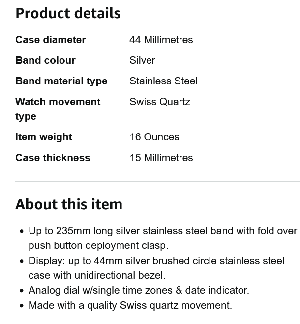 Three Leagues Grey Quartz Silver Stainless Steel Bracelet Men's Watch w/Date