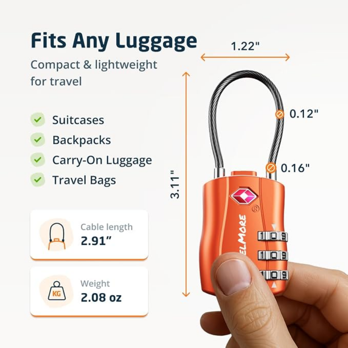 Travel Combination Cable Locks - TSA Approved