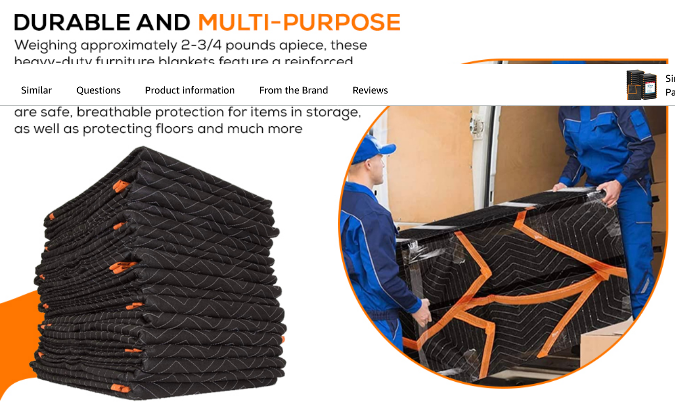 Heavy Duty Padded Moving Blankets 72" x 40"