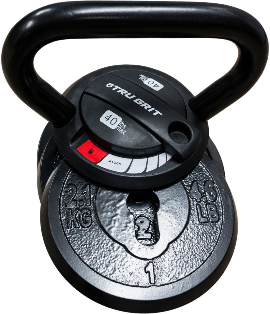 Tru Grit - 40 or 20 lb Adjustable Kettlebell - Black