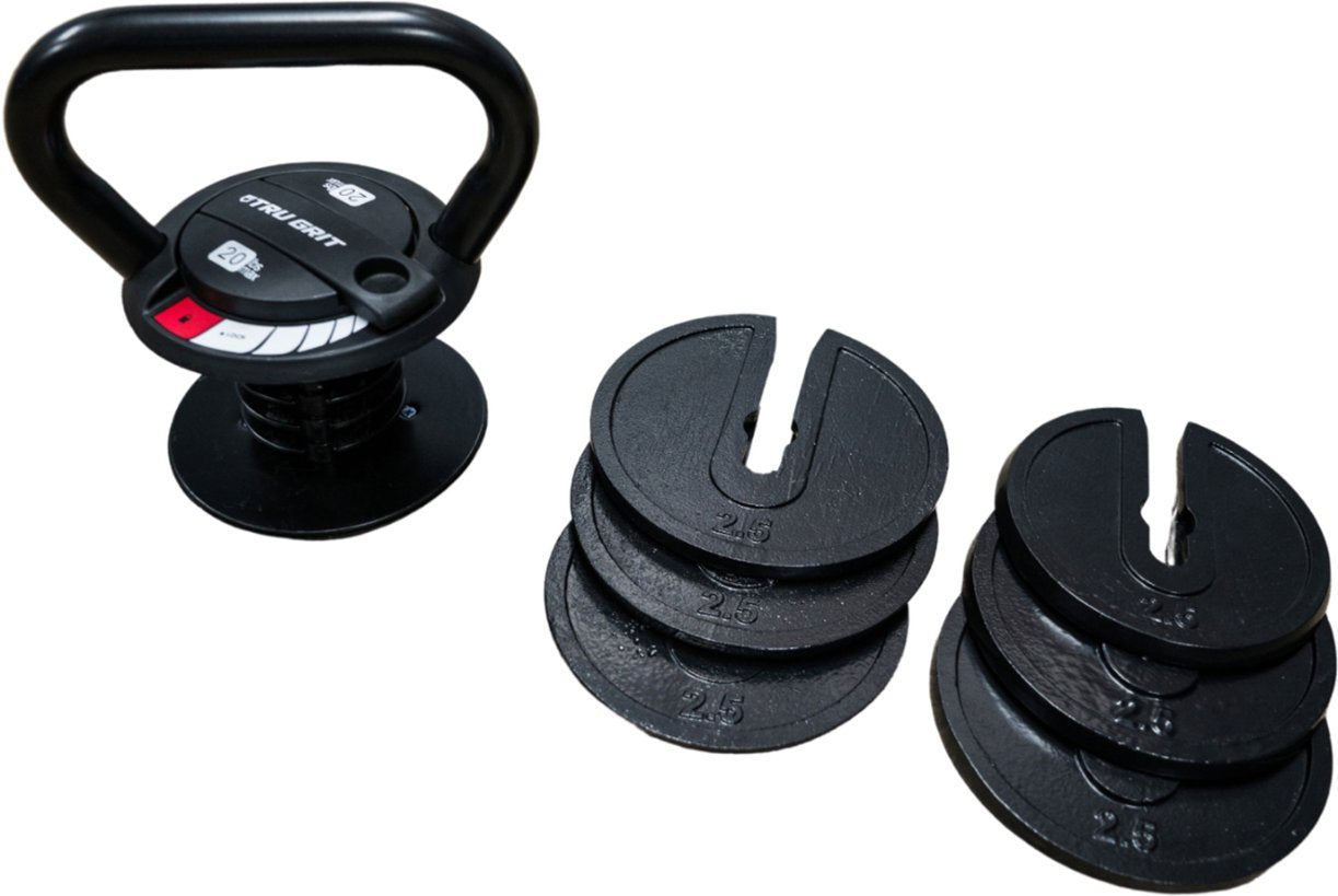 Tru Grit - 40 or 20 lb Adjustable Kettlebell - Black