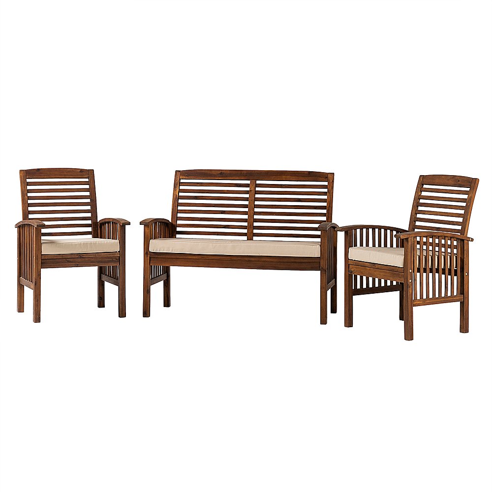 Walker Edison - Modern 3-Piece Slat-Back Acacia Wood Chat Set - Dark Brown