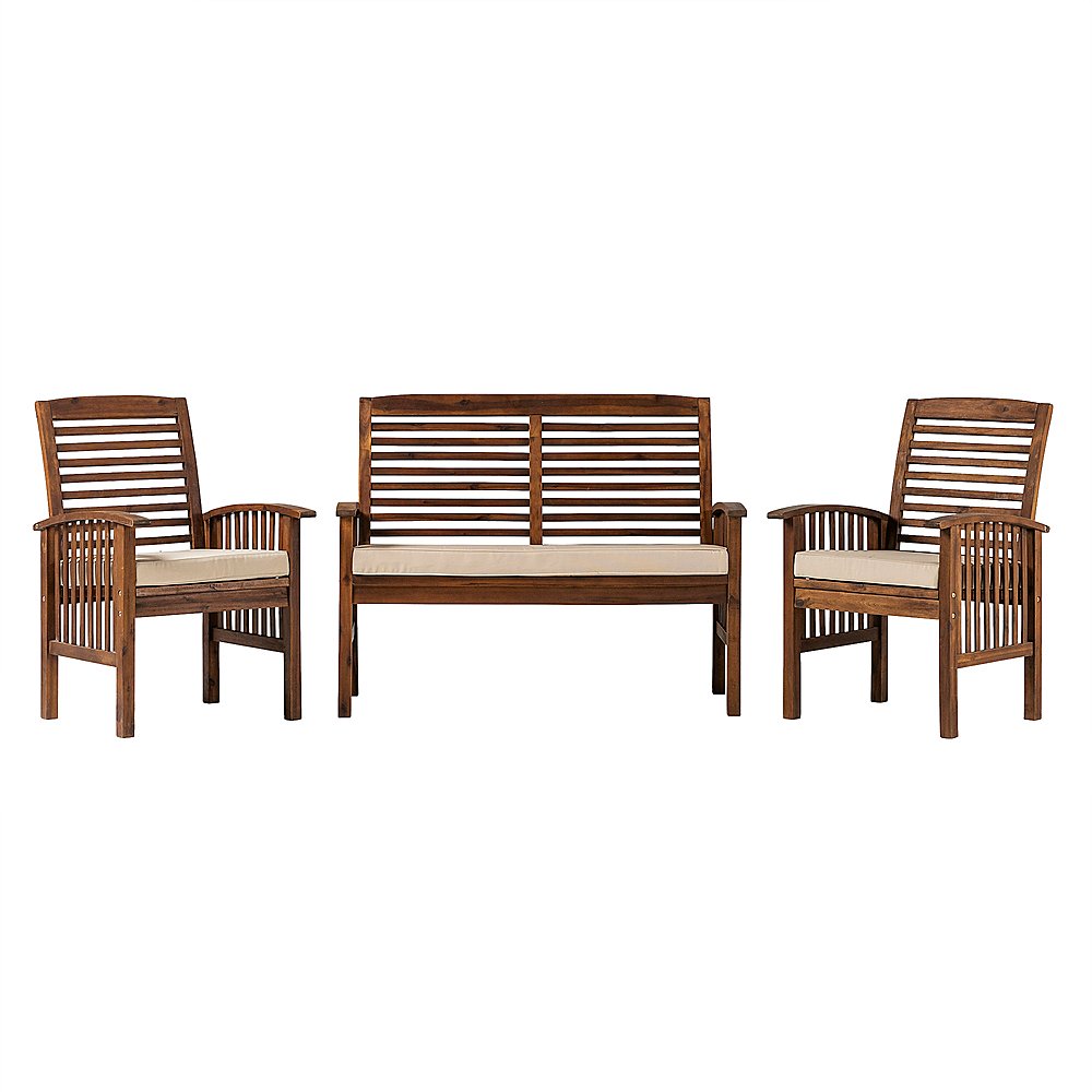 Walker Edison - Modern 3-Piece Slat-Back Acacia Wood Chat Set - Dark Brown