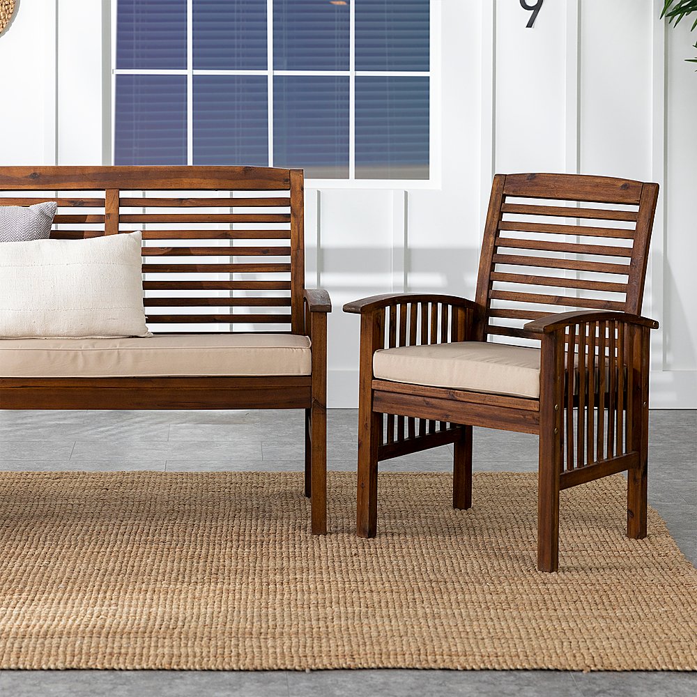 Walker Edison - Modern 3-Piece Slat-Back Acacia Wood Chat Set - Dark Brown