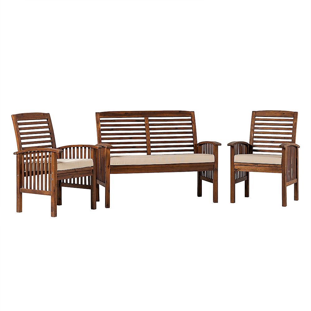 Walker Edison - Modern 3-Piece Slat-Back Acacia Wood Chat Set - Dark Brown