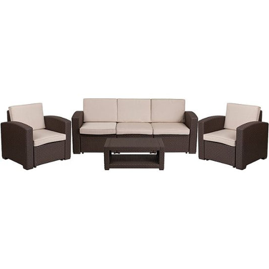 Flash Furniture - Seneca Outdoor Rectangle Contemporary Resin 4 Piece Patio Set - Chocolate Brown