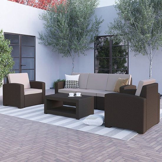 Flash Furniture - Seneca Outdoor Rectangle Contemporary Resin 4 Piece Patio Set - Chocolate Brown