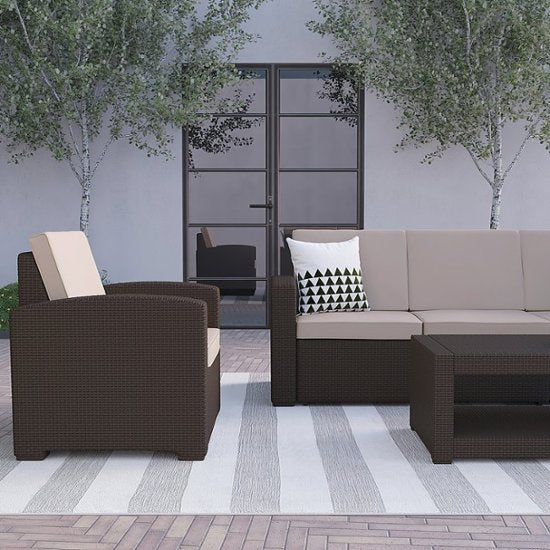 Flash Furniture - Seneca Outdoor Rectangle Contemporary Resin 4 Piece Patio Set - Chocolate Brown