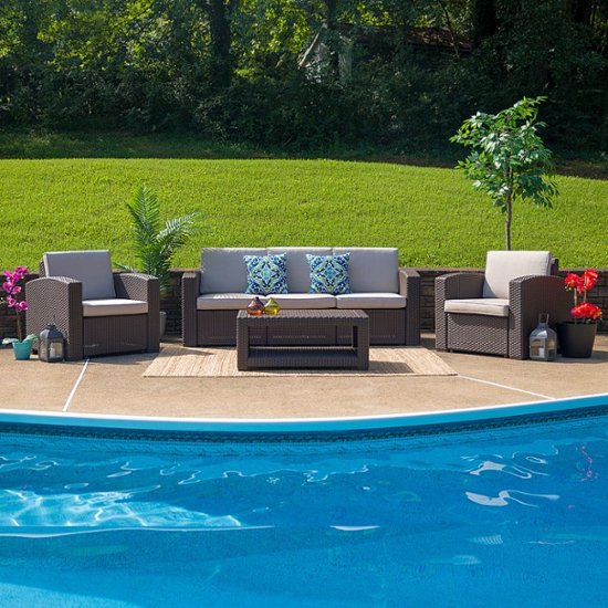 Flash Furniture - Seneca Outdoor Rectangle Contemporary Resin 4 Piece Patio Set - Chocolate Brown